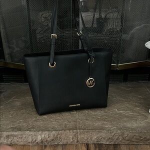Michael Kors Black Leather Tote with Gold Accents